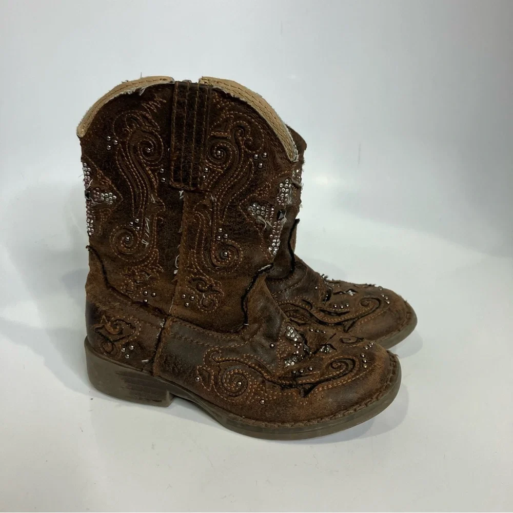 Roper faux leather‎ brown cowboy boots cross girls size 8 western casual trendy